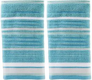 Seabrook Stripe 100% Cotton Premium 2-Piece Hand Towel Set, 550 GSM, Soft & Absorbent Jacquard, for Bath & Kitchen, Teal Seabrook Stripe 100% Cotton Premium 2-Piece Hand Towel Set, 550 GSM, Soft & Absorbent Jacquard, for Bath & Kitchen, Teal