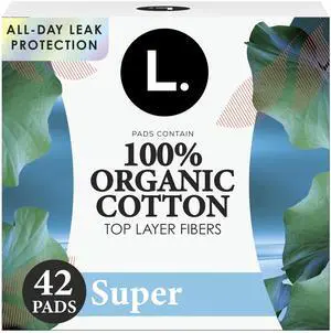 L. Ultra Thin Pads for Women, Organic Cotton Top Layer, Super Absorbency, Menstrual Pads with Wings, Made Without Synthetic Pesticides and Fragrances, 42 Count L. Ultra Thin Pads for Women, Organic Cotton Top Layer, Super Absorbency, Menstrual Pads with Wings, Made Without Synthetic Pesticides and Fragrances, 42 Count