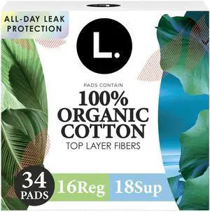 L. Ultra Thin Pads for Women, Organic Cotton Top Layer, Regular + Super Duo Pack Absorbency, Menstrual Pads with Wings, Made Without Synthetic Pesticides and Fragrances, 34 Count L. Ultra Thin Pads for Women, Organic Cotton Top Layer, Regular + Super Duo Pack Absorbency, Menstrual Pads with Wings, Made Without Synthetic Pesticides and Fragrances, 34 Count