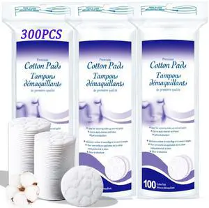 Premium Cotton Pads for Face, 300 Count Round Makeup Remover Pads, 100% Pure & Natural Organic Cotton Rounds, Lint-Free Facial Pads Cleansing Cotton (100 Count (Pack of 3)) Premium Cotton Pads for Face, 300 Count Round Makeup Remover Pads, 100% Pure & Natural Organic Cotton Rounds, Lint-Free Facial Pads Cleansing Cotton (100 Count (Pack of 3))
