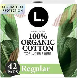 L. Ultra Thin Pads for Women, Organic Cotton Top Layer, Regular Absorbency, Menstrual Pads with Wings, Made Without Synthetic Pesticides and Fragrances, 42 Count L. Ultra Thin Pads for Women, Organic Cotton Top Layer, Regular Absorbency, Menstrual Pads with Wings, Made Without Synthetic Pesticides and Fragrances, 42 Count