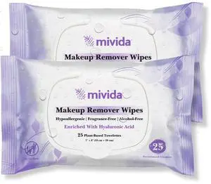 Hypoallergenic Makeup Remover Wipes With Hyaluronic Acid, Dermatologist Tested Alcohol Free & Fragrance Free Makeup Wipes For Sensitive Skin, Make Up Remover, Travel Friendly 2 × 25 Count Hypoallergenic Makeup Remover Wipes With Hyaluronic Acid, Dermatologist Tested Alcohol Free & Fragrance Free Makeup Wipes For Sensitive Skin, Make Up Remover, Travel Friendly 2 × 25 Count
