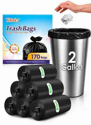 Small Black Trash Bags 2 Gallon 170 Counts Garbage Bags by ,Small Waste Basket Liner, Bathroom Trash Can Bin Liners, Plastic Bags for home office kitchen,Black Small Black Trash Bags 2 Gallon 170 Counts Garbage Bags by ,Small Waste Basket Liner, Bathroom Trash Can Bin Liners, Plastic Bags for home office kitchen,Black