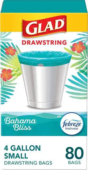Small Trash Bags, Great for Office, Bathrooms and Bedroom Bins, Bahama Bliss Scented Garbage Bags, Odor Resistant with Drawstring, Febreze Freshness, 4 Gallon Trash Bags, 80 Count Small Trash Bags, Great for Office, Bathrooms and Bedroom Bins, Bahama Bliss Scented Garbage Bags, Odor Resistant with Drawstring, Febreze Freshness, 4 Gallon Trash Bags, 80 Count