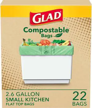 Kitchen Compost Bags, 2.6 Gallon Small Flat Top Bags, Unscented, 22 Count (Package May Vary) Kitchen Compost Bags, 2.6 Gallon Small Flat Top Bags, Unscented, 22 Count (Package May Vary)