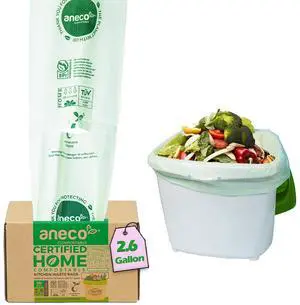 100% Compostable Waste Bags 2.6 Gallon (Flat Top Bags, 50 Count) Extra Strong Kitchen Small Compost Bags for Countertop Bin (BPI & OK Compost HOME Certified) 100% Compostable Waste Bags 2.6 Gallon (Flat Top Bags, 50 Count) Extra Strong Kitchen Small Compost Bags for Countertop Bin (BPI & OK Compost HOME Certified)
