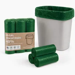 10 Gallon Compostable Trash Bags, Green, 60 Count, Flat Top Kitchen Garbage Bags, 1.1 Mil Thick, Plant-Based & Biodegradable 10 Gallon Compostable Trash Bags, Green, 60 Count, Flat Top Kitchen Garbage Bags, 1.1 Mil Thick, Plant-Based & Biodegradable