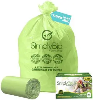 13 Gallon Compostable Trash Bags Liners with Flat-Top, Thick 0.87 Mil, 49.21 Liter, 50 Bags, Tall Kitchen Food Scrap Waste Bag, ASTM D6400, US BPI and OK Compost Home Certified 13 Gallon Compostable Trash Bags Liners with Flat-Top, Thick 0.87 Mil, 49.21 Liter, 50 Bags, Tall Kitchen Food Scrap Waste Bag, ASTM D6400, US BPI and OK Compost Home Certified