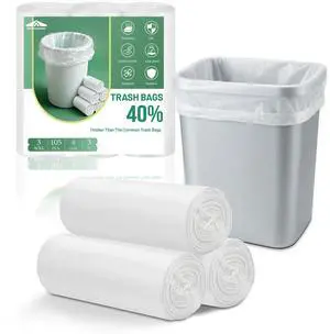 4 Gallon White Trash Bags, 105 Count (3 Rolls) | Standard Duty, Flat T-Shaped Unscented Garbage Bags for Kitchen, Bathroom & Office Trash Cans 4 Gallon White Trash Bags, 105 Count (3 Rolls) | Standard Duty, Flat T-Shaped Unscented Garbage Bags for Kitchen, Bathroom & Office Trash Cans