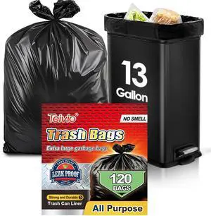 13 Gallon 120 Count Tall Kitchen Trash Bags 10 Gal 12 Gal 13 Gal fit 50 liter Garbage Bags, Waste Basket Bags,Bathroom Trash Can Bin Liners, Plastic Bags for home office kitchen, Black 13 Gallon 120 Count Tall Kitchen Trash Bags 10 Gal 12 Gal 13 Gal fit 50 liter Garbage Bags, Waste Basket Bags,Bathroom Trash Can Bin Liners, Plastic Bags for home office kitchen, Black