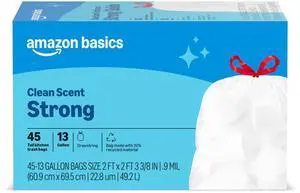 Tall Kitchen Drawstring Trash Bags, Clean Fresh Scent, 13 Gallon, 45 Count, Packaging May Vary Tall Kitchen Drawstring Trash Bags, Clean Fresh Scent, 13 Gallon, 45 Count, Packaging May Vary
