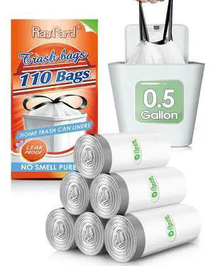 0.5 Gallon Mini Drawstring Trash Bags by RayPard, 110 Counts Tiny Bathroom Trash Bin Bags, fit 2-3 Liter Small Trash Can, Small Plastic Bags for Desktop Trash Bin/Dog/Poop Car, White 0.5 Gallon Mini Drawstring Trash Bags by RayPard, 110 Counts Tiny Bathroom Trash Bin Bags, fit 2-3 Liter Small Trash Can, Small Plastic Bags for Desktop Trash Bin/Dog/Poop Car, White