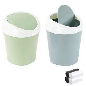 2 Pcs Plastic Mini Wastebasket Trash Can with 120 Trash Bags, Tiny Desktop Waste Garbage Bin with Swing Lid for Home, Office, Kitchen, Vanity Tabletop, Bedroom, Bathroom (Blue + Green) 2 Pcs Plastic Mini Wastebasket Trash Can with 120 Trash Bags, Tiny Desktop Waste Garbage Bin with Swing Lid for Home, Office, Kitchen, Vanity Tabletop, Bedroom, Bathroom (Blue + Green)