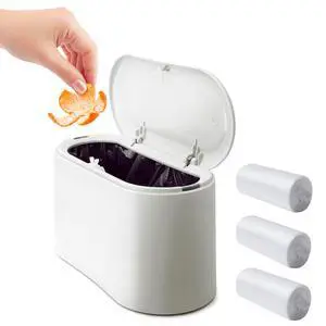 Mini Desk Trash Can with Lid with 90 Pcs Trash Bag, Lint Bin 0.5 Gallon Countertop Waste Bin for Table Tiny Garbage Can for Office Bedroom (White) Mini Desk Trash Can with Lid with 90 Pcs Trash Bag, Lint Bin 0.5 Gallon Countertop Waste Bin for Table Tiny Garbage Can for Office Bedroom (White)