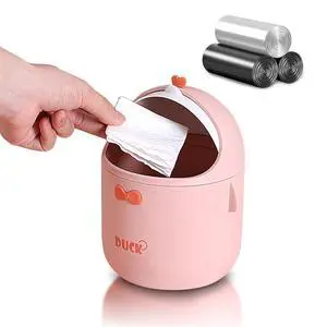 Cute Desktop Trash Can Wastebasket with 90 Trash Bags, Creative Mini Countertop Garbage Can with Lid, Small Plastic Storage Bin for Home Kitchen Dressing Office Kids Bedroom(Pink) Cute Desktop Trash Can Wastebasket with 90 Trash Bags, Creative Mini Countertop Garbage Can with Lid, Small Plastic Storage Bin for Home Kitchen Dressing Office Kids Bedroom(Pink)