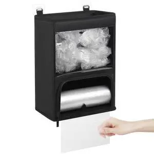 2-in-1 Plastic Bag Holder with Clear Window, Large Grocery Bag Holder and garbage bag dispenser with Easy-Access Openings, Trash bag organizer for Kitchen RV Cabinet Wall Mounted (Black 2-in-1 Plastic Bag Holder with Clear Window, Large Grocery Bag Holder and garbage bag dispenser with Easy-Access Openings, Trash bag organizer for Kitchen RV Cabinet Wall Mounted (Black