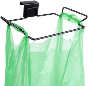Large Stainless Steel Trash Bag Holder for Kitchen Cabinets Doors and Cupboards, Black Large Stainless Steel Trash Bag Holder for Kitchen Cabinets Doors and Cupboards, Black