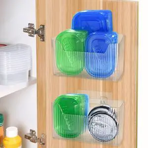 2 Pack Adhesive Cabinet Door Organizer Storage Caddy, Clear Lid Organizer Inside Cabinet Wall Mounted Pantry Door Caddy for Food Container Lid Kitchen Under Sink Basket (Clear) 2 Pack Adhesive Cabinet Door Organizer Storage Caddy, Clear Lid Organizer Inside Cabinet Wall Mounted Pantry Door Caddy for Food Container Lid Kitchen Under Sink Basket (Clear)