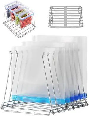 2-in-1 Foldable Reusable Storage Bag Drying Rack, Holder for Ziplock Bag, Stainless Steel Dryer Stand for Plastic and Silicone Storage Bags, Cups, Dish, Baby Bottle, Rust-Resistant Kitchen Drying Rack 2-in-1 Foldable Reusable Storage Bag Drying Rack, Holder for Ziplock Bag, Stainless Steel Dryer Stand for Plastic and Silicone Storage Bags, Cups, Dish, Baby Bottle, Rust-Resistant Kitchen Drying Rack