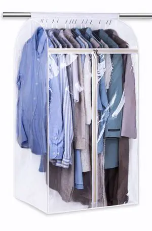 43" Hanging Garment Bags for Closet Storage Large Clear Window Hanging Clothes Storage Garment Rack Cover Coat Protector for Suit, Wardrobe, Bottom Enclosed 43" Hanging Garment Bags for Closet Storage Large Clear Window Hanging Clothes Storage Garment Rack Cover Coat Protector for Suit, Wardrobe, Bottom Enclosed