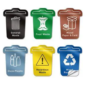 Trash Sorting Stickers (6-Pack) 6x4.8 Waterproof Vinyl Waste Labels with Strong Adhesive, Durable Outdoor/Indoor Use, Icon-Based Design for Home, Office, Commercial Bins (Bucket-Shaped) Trash Sorting Stickers (6-Pack) 6x4.8 Waterproof Vinyl Waste Labels with Strong Adhesive, Durable Outdoor/Indoor Use, Icon-Based Design for Home, Office, Commercial Bins (Bucket-Shaped)