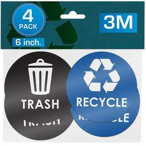 Recycle Stickers for Trash Bins - 6"x6" Round Decals, 4 Pack Set - Recycling Sticker for Trash Can - UV-Resistant Waste Management for Indoor, Outdoor, Kitchen, Office, and Public Spaces Recycle Stickers for Trash Bins - 6"x6" Round Decals, 4 Pack Set - Recycling Sticker for Trash Can - UV-Resistant Waste Management for Indoor, Outdoor, Kitchen, Office, and Public Spaces