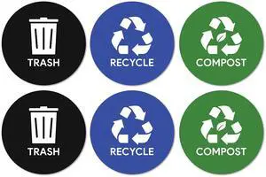 6pk Trash Compost Recycle Stickers for Trash Bins | 4" Weatherproof Waste Management Label Sign Decals for Garbage Cans, Yard Waste, and Recycling Bins 6pk Trash Compost Recycle Stickers for Trash Bins | 4" Weatherproof Waste Management Label Sign Decals for Garbage Cans, Yard Waste, and Recycling Bins