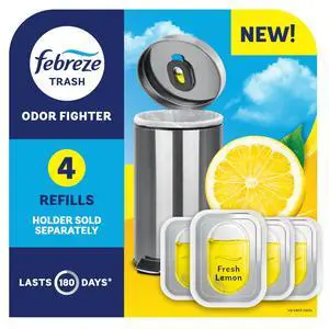 Trash Odor Fighter, Trash Can Air Freshener, Stick-On Deodorizer for Garbage Cans, Diaper Pails, Works with Scented Trash Bags, Fresh Lemon Scent, 4 Refills (Holder Sold Separately) Trash Odor Fighter, Trash Can Air Freshener, Stick-On Deodorizer for Garbage Cans, Diaper Pails, Works with Scented Trash Bags, Fresh Lemon Scent, 4 Refills (Holder Sold Separately)
