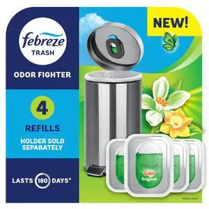 Trash Odor Fighter, Trash Can Air Freshener, Stick-On Deodorizer for Garbage Cans, Diaper Pails, Works with Scented Trash Bags, Gain Original Scent, 4 Refills (Holder Sold Separately) Trash Odor Fighter, Trash Can Air Freshener, Stick-On Deodorizer for Garbage Cans, Diaper Pails, Works with Scented Trash Bags, Gain Original Scent, 4 Refills (Holder Sold Separately)