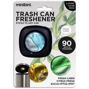 Minibini Trash Can Deodorizer and Odor Eliminator, Garbage Can Air Freshener and Odor Control Up to 90 Days, Device Plus Refill Minibini Trash Can Deodorizer and Odor Eliminator, Garbage Can Air Freshener and Odor Control Up to 90 Days, Device Plus Refill