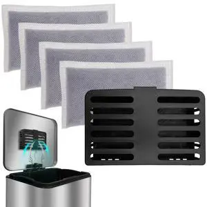 Activated Charcoal Odor Absorbing Filter Refill Deodorizer Compatible with iTouchless Trash Cans 8 Gallon and Larger (4 Large Filters+ 1 Compartment) (Black) Activated Charcoal Odor Absorbing Filter Refill Deodorizer Compatible with iTouchless Trash Cans 8 Gallon and Larger (4 Large Filters+ 1 Compartment) (Black)