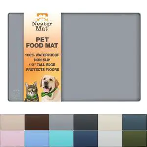 Neater Mat Cat & Dog Food Mat, Waterproof & BPA-Free Silicone Placemat with Raised Edge for Under Food and Water Bowls, 19" x 12", Gunmetal Grey Neater Mat Cat & Dog Food Mat, Waterproof & BPA-Free Silicone Placemat with Raised Edge for Under Food and Water Bowls, 19" x 12", Gunmetal Grey