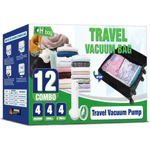 Travel Vacuum Bags with Electric Pump, Vacuum Travel Bags for Luggage and Suitcase, Combo 12 Pack Travel Vacuum Bags with Electric Pump, Vacuum Travel Bags for Luggage and Suitcase, Combo 12 Pack