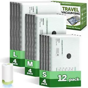 9+3 Packs Vacuum Bags for Travel with Rechargeable air Pump, 3 Sizes Vacuum Seal Bags for Clothing, Space-Saving Compression Storage Bags for Travel & Closet Organization 9+3 Packs Vacuum Bags for Travel with Rechargeable air Pump, 3 Sizes Vacuum Seal Bags for Clothing, Space-Saving Compression Storage Bags for Travel & Closet Organization