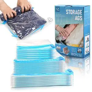 Compression Bags for Travel - Travel Essentials - 20 Pack Space Saver Bags - No Vacuum Needed - Compression Packing Bags for Cruise Accessories Compression Bags for Travel - Travel Essentials - 20 Pack Space Saver Bags - No Vacuum Needed - Compression Packing Bags for Cruise Accessories