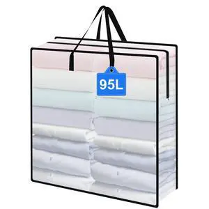 95L Under Bed Storage Bag, Clothes Storage Bags with Zippers and Handles, Clear Moving Bags for Quilt Pillow Blanket Bedding Storage or Wreath Closet Organizer Home Storage 95L Under Bed Storage Bag, Clothes Storage Bags with Zippers and Handles, Clear Moving Bags for Quilt Pillow Blanket Bedding Storage or Wreath Closet Organizer Home Storage