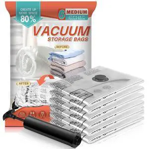 Vacuum Storage Bags 6 Pack Medium - Space Saver Bags for Comforters, Blankets, Clothes with Hand Pump - Compression Sealer Bags for Travel, Luggage, Moving, Closet Organization. Vacuum Storage Bags 6 Pack Medium - Space Saver Bags for Comforters, Blankets, Clothes with Hand Pump - Compression Sealer Bags for Travel, Luggage, Moving, Closet Organization.
