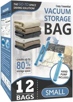 Vacuum Storage Bags, 80% Compression Vacuum Seal Space Saver Plastic Packaging Bags for Clothes, Blankets, Pillow, Bedding, Comforters, Sealer Clothing Storage,12 Small Vacuum Storage Bags, 80% Compression Vacuum Seal Space Saver Plastic Packaging Bags for Clothes, Blankets, Pillow, Bedding, Comforters, Sealer Clothing Storage,12 Small
