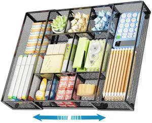 Expandable Desk Drawer Organizer, Mesh Drawer Organizer Tray with 10 Adjustable Compartments, Desk Organizers and Accessories, 5 Dividers Drawer for Office Supplies, Makeup & Vanity (Black) Expandable Desk Drawer Organizer, Mesh Drawer Organizer Tray with 10 Adjustable Compartments, Desk Organizers and Accessories, 5 Dividers Drawer for Office Supplies, Makeup & Vanity (Black)