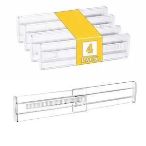 4 Pcs Drawer Dividers for Clothes, 3.15" High 11.34"-19.69" Adjustable Expandable Dresser Drawer Organizer, Clear Plastic Separators for Dresser, Baby Clothing (4, clear) 4 Pcs Drawer Dividers for Clothes, 3.15" High 11.34"-19.69" Adjustable Expandable Dresser Drawer Organizer, Clear Plastic Separators for Dresser, Baby Clothing (4, clear)