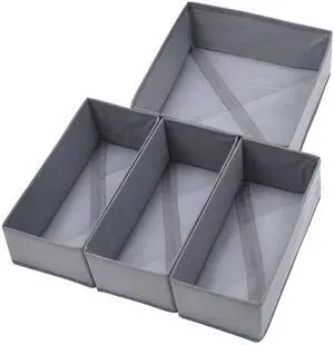 Drawer Organizer Set of 4- Fabric Storage Bins for Clothes, Underwear, Socks & Bras - 11" Dresser Dividers for Bedroom Closet Drawer Organizer Set of 4- Fabric Storage Bins for Clothes, Underwear, Socks & Bras - 11" Dresser Dividers for Bedroom Closet