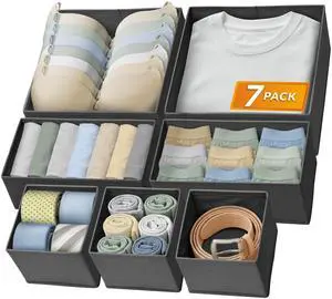 Drawer Organizers (7 Pack) | Storage Dividers, Dresser Dividers & Organization Bins for Clothes, Baby Nursery | Foldable Fabric Drawer Containers for Bras, Socks, Underwear (Gray) Drawer Organizers (7 Pack) | Storage Dividers, Dresser Dividers & Organization Bins for Clothes, Baby Nursery | Foldable Fabric Drawer Containers for Bras, Socks, Underwear (Gray)