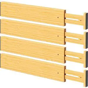 Bamboo Drawer Dividers, Adjustable Organizer for Kitchen & Bedroom, Expandable 17-22" Drawer Separators, 4-Pack Bamboo Drawer Dividers, Adjustable Organizer for Kitchen & Bedroom, Expandable 17-22" Drawer Separators, 4-Pack