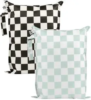 Mess Proof Wet Bags | 2-Pack Reusable Waterproof Wet Bags for Swimsuits | Baby Clothes | Travel & Diaper Bag (Black, Green Checkers) Mess Proof Wet Bags | 2-Pack Reusable Waterproof Wet Bags for Swimsuits | Baby Clothes | Travel & Diaper Bag (Black, Green Checkers)