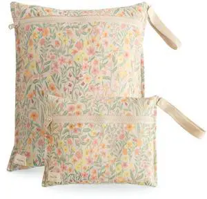 Water Resistant Wet Bags | Large & Small Reusable Storage Bag for Baby Items and Travel | Zippered Pockets with Handle | Machine Washable, Set of 2 (Pastel Blooms) Water Resistant Wet Bags | Large & Small Reusable Storage Bag for Baby Items and Travel | Zippered Pockets with Handle | Machine Washable, Set of 2 (Pastel Blooms)