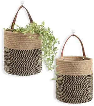 2pack Jute Rope Hanging Basket - 7.87" x 7" Small Woven Fern Wall Hanging Basket Flower Plants, Woven Storage, Black and Jute 2pack Jute Rope Hanging Basket - 7.87" x 7" Small Woven Fern Wall Hanging Basket Flower Plants, Woven Storage, Black and Jute
