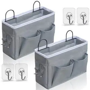 2pcs Middle Wall Hanging Organizer Bag, Linen Fabric Door Hanging Storage Basket with Pockets, Waterproof Bin for Kitchen, Bedroom, Office, RV Camper (Gray) 2pcs Middle Wall Hanging Organizer Bag, Linen Fabric Door Hanging Storage Basket with Pockets, Waterproof Bin for Kitchen, Bedroom, Office, RV Camper (Gray)