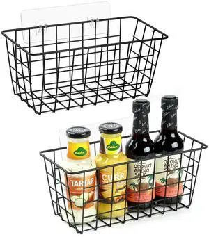 2 Pack Hanging Kitchen Baskets, Adhesive Wire Wall Storage Basket, No Drilling Hanging Fruit Baskets, Cabinet Door Organizer for Kitchen Bathroom Pantry, Upgrade Super-sized Adhesive 2 Pack Hanging Kitchen Baskets, Adhesive Wire Wall Storage Basket, No Drilling Hanging Fruit Baskets, Cabinet Door Organizer for Kitchen Bathroom Pantry, Upgrade Super-sized Adhesive
