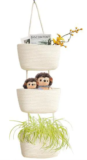 Wall Hanging Cotton Baskets, Large 3 Tier Decorative Basket for Wall, Nursery, Bathroom, Boho Organizing (B-White) Wall Hanging Cotton Baskets, Large 3 Tier Decorative Basket for Wall, Nursery, Bathroom, Boho Organizing (B-White)