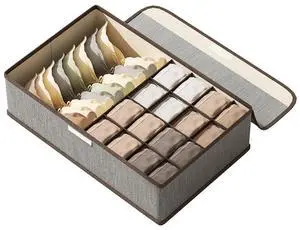 Underwear Sock Tie Storage Organizer with Lid, Foldable Closet Drawer Organizer 1+16 Cells, Drawer Fabric Foldable Cabinet Closet Storage Boxe (Grey) Underwear Sock Tie Storage Organizer with Lid, Foldable Closet Drawer Organizer 1+16 Cells, Drawer Fabric Foldable Cabinet Closet Storage Boxe (Grey)